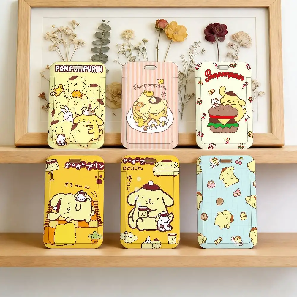 SRO P-P-PompompurinS-ES Cute Lightweight Soft Neck Lanyard Card Cover Work Badge Holder Office Staff Portable Name Tag Protector