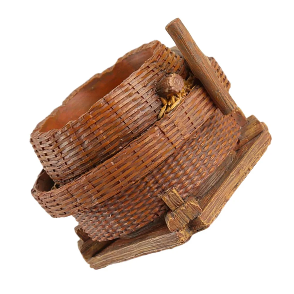 

Resin Flower Pot Creative Decoration Desktop Plant ContainerBamboo Basket Planter for Balcony Office Gift