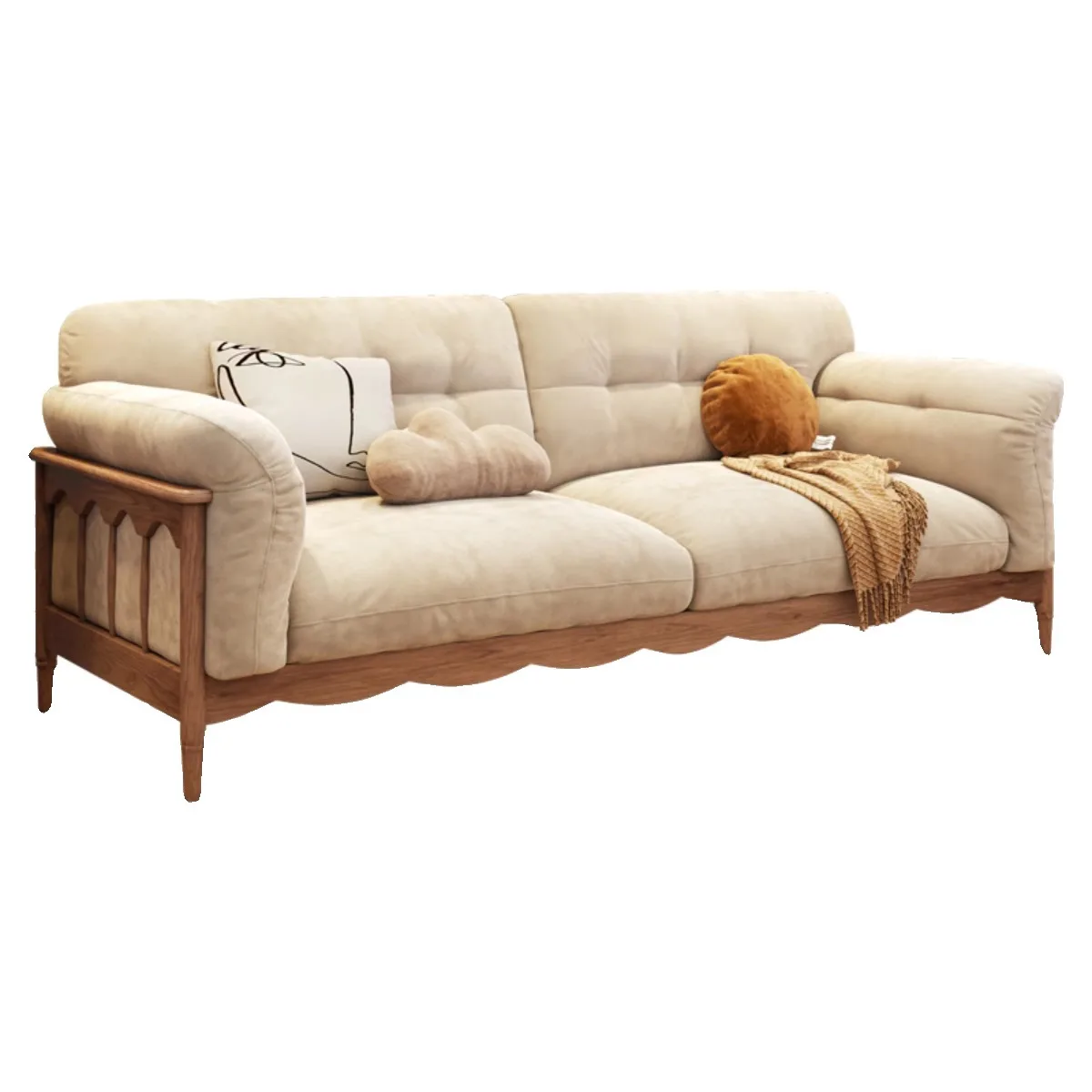& Nordic Fabric Sofa Living Room 2024 New Small Apartment Detachable Washable Straight Row Cherry Wood Solid Wood High-end
