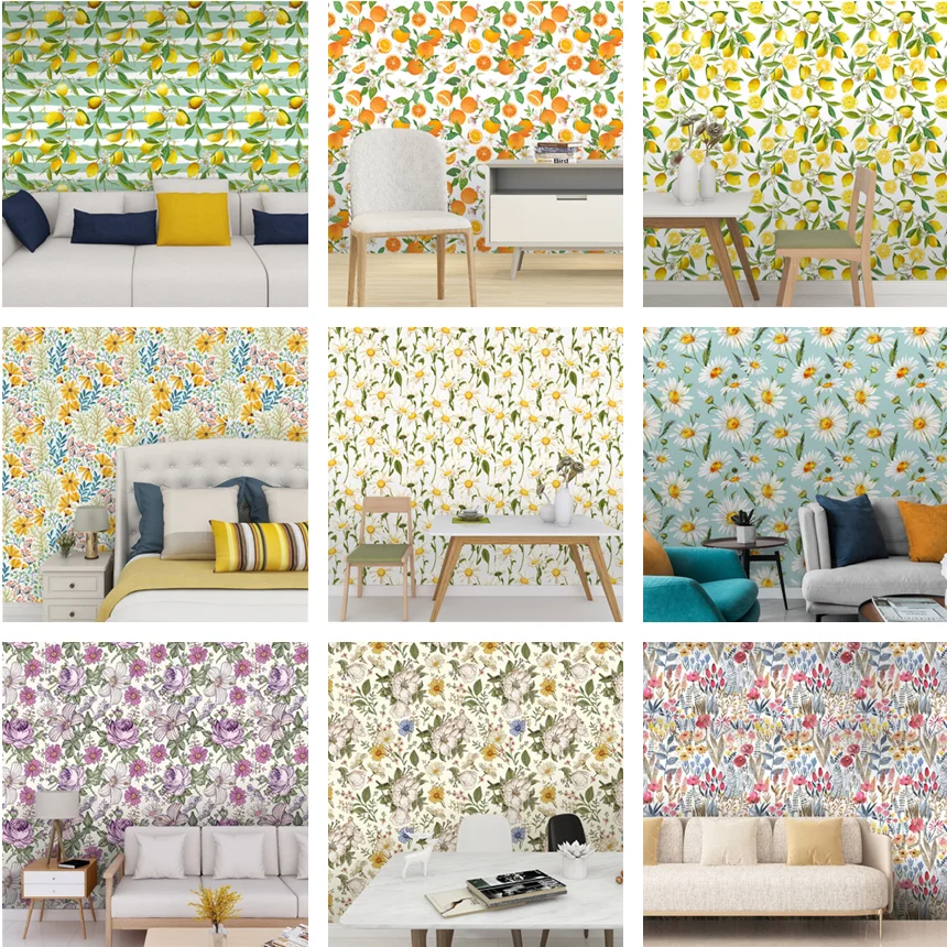 Lemon Peel and Stick Wallpaper Daisy Floral Removable Self Adhesive Decor Fresh Flower Wallpaper for Nursery Bedroom Cabinets