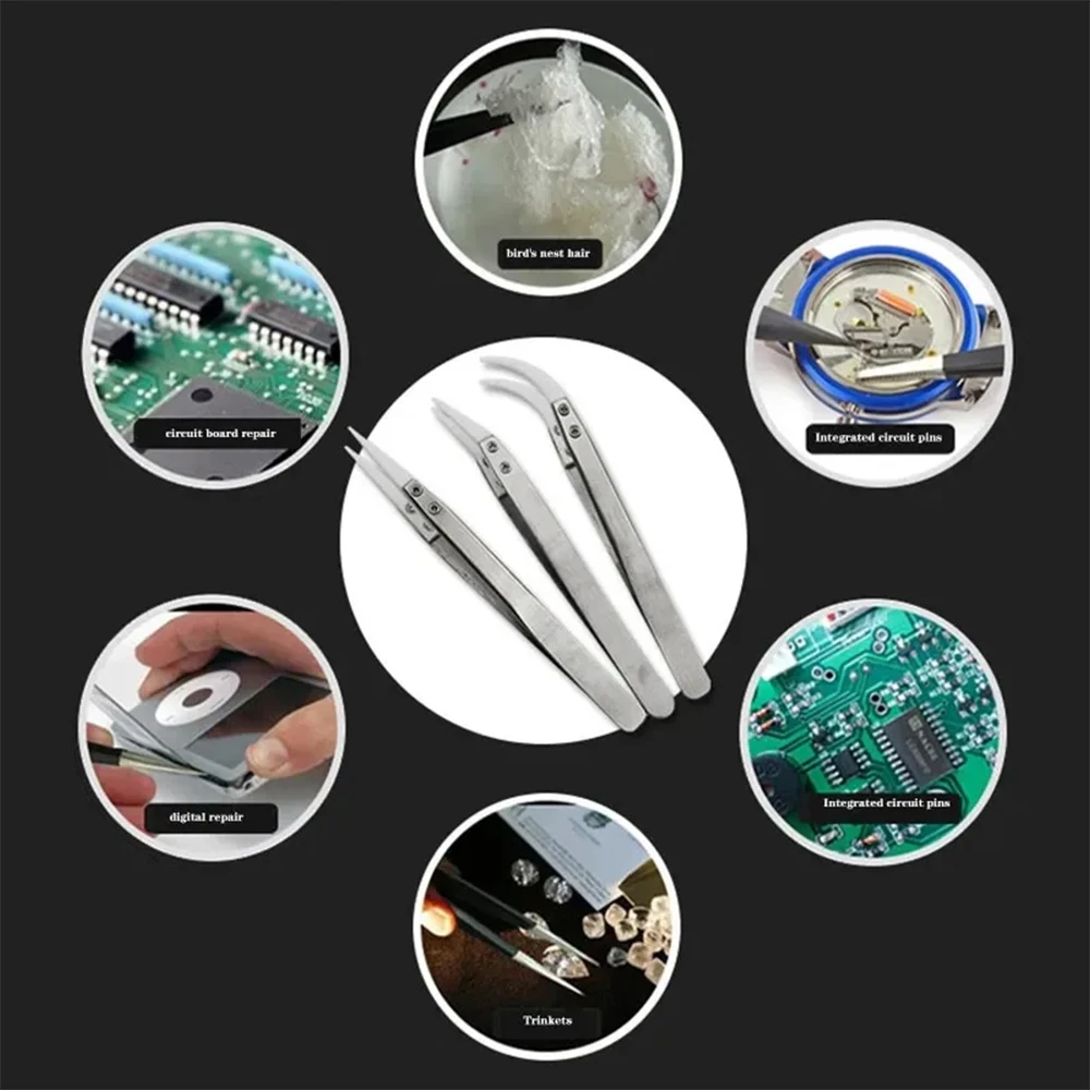 1/3pcs Ceramic Anti-Static Tweezers, Acid Resistant Straight Tip, Reverse Electronic Soldering Chuck Tweezers LK-AA19