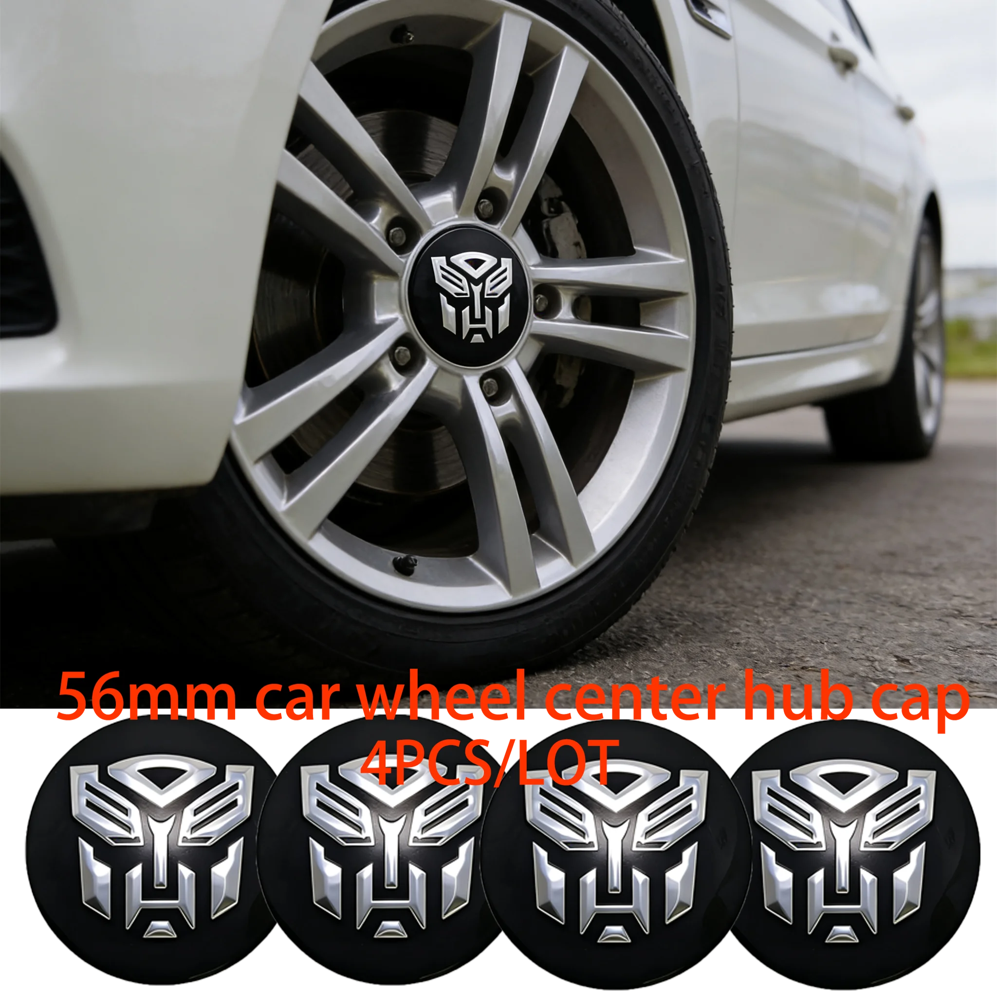 4PC/Set 56mm 3D Aluminum Car Wheel Hub Stickers Mecha Symbol Tire Center Decorations Suitable for Sedans SUVs Racing Decoration
