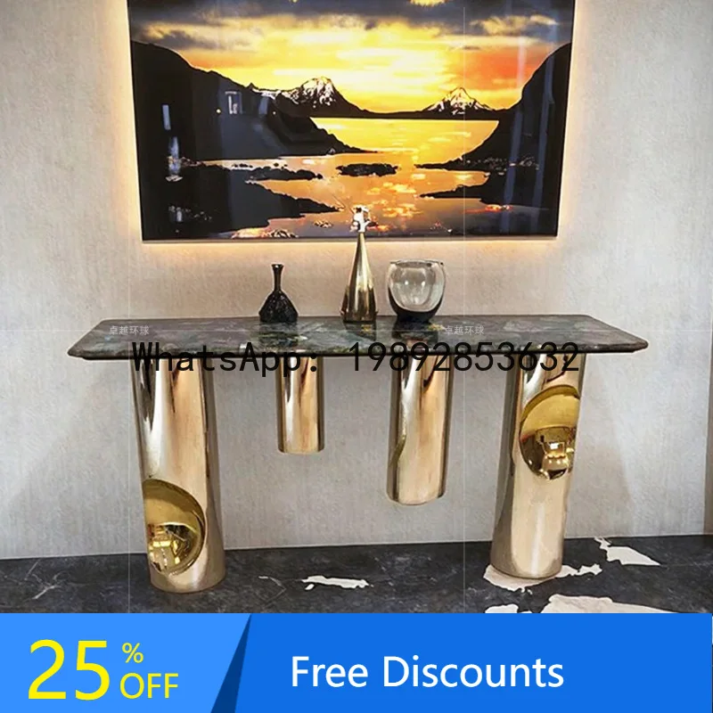 BF Italian Style Light Luxury Entryway Table Marble Entryway Console Modern High-End Luxury Stainless Steel Entryway Table
