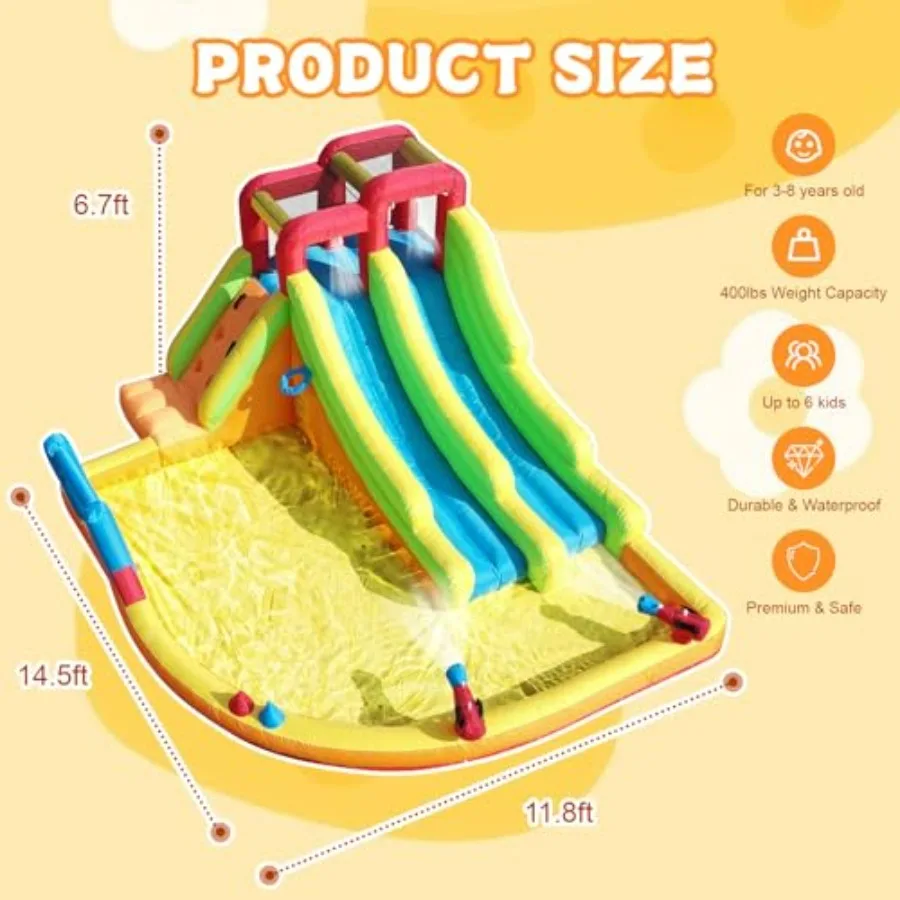 Commercial inflatable water slide for backyard, outdoor park, pool party heavy duty full PVC, blue and yellow, 14.5FT with 480W