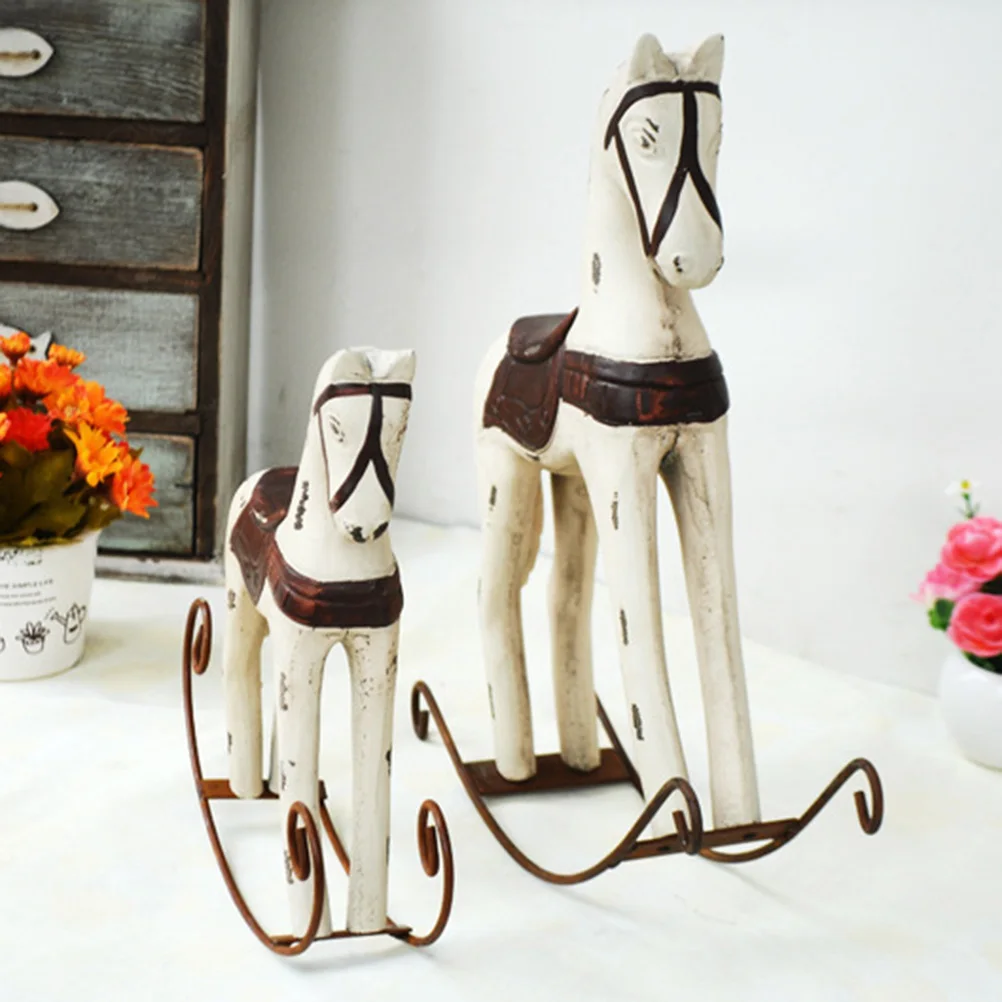 Wood Rocking Horse Wavering Wooden Desktop Decoration Crafts Children\'s Room Decorations Sculptures Home Christmas