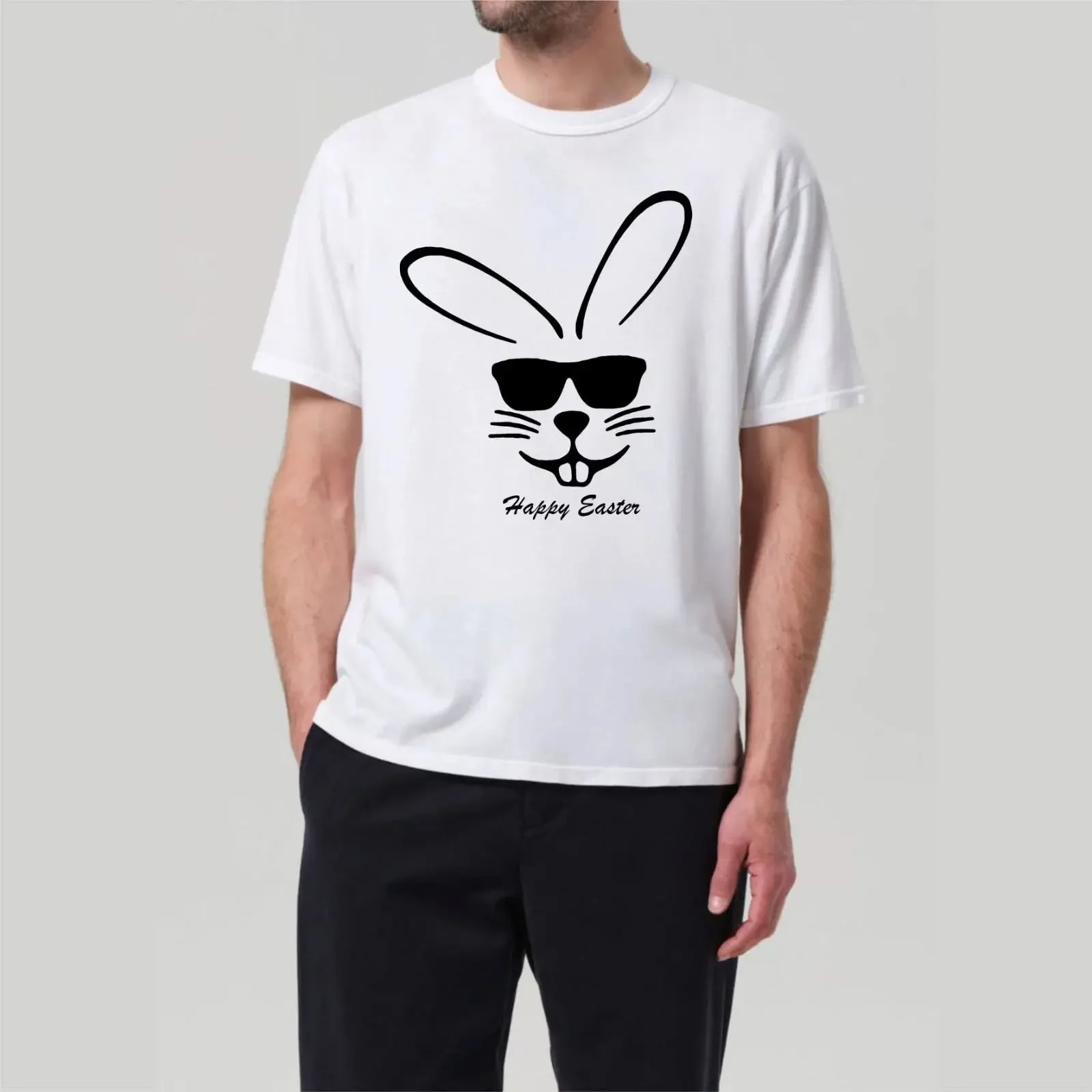 Frohe Ostern T Shirt lustig cool Hase Häschen Ei religiös Festival Herren vintage Washed Comfortable Top For Everyday Wear