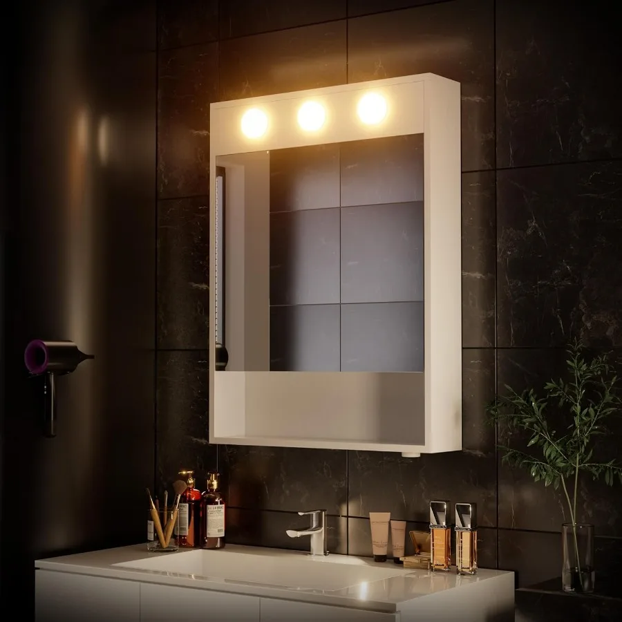 32x24 بوصة LED خزانة الطب مضاءة مرآة حمام ستبليس عكس الضوء 3000K 5500K درجة حرارة اللون الحائط ماكياج مير #1