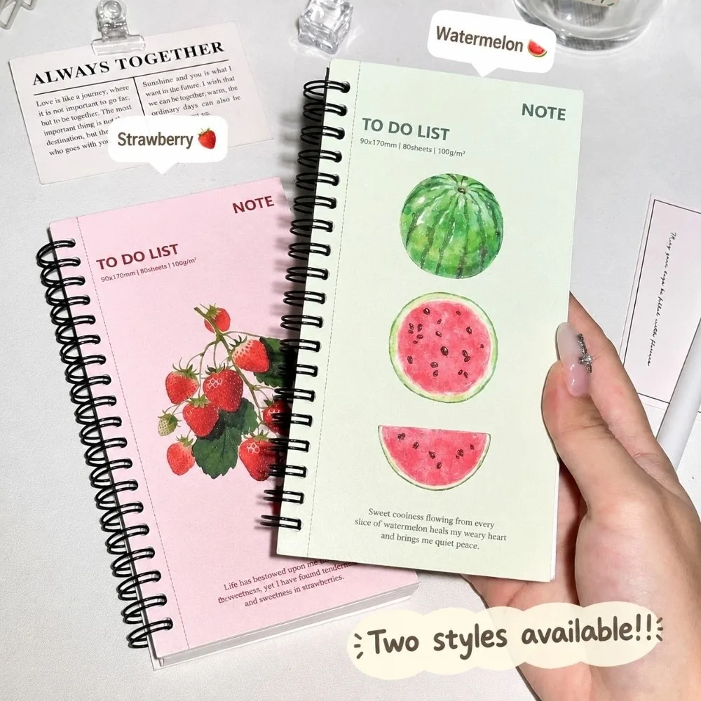 Cute Strawberry Watermelon Pattern Spiral Notebook Spiral Bound Portable Schedule Notebook Memo Notepad Students