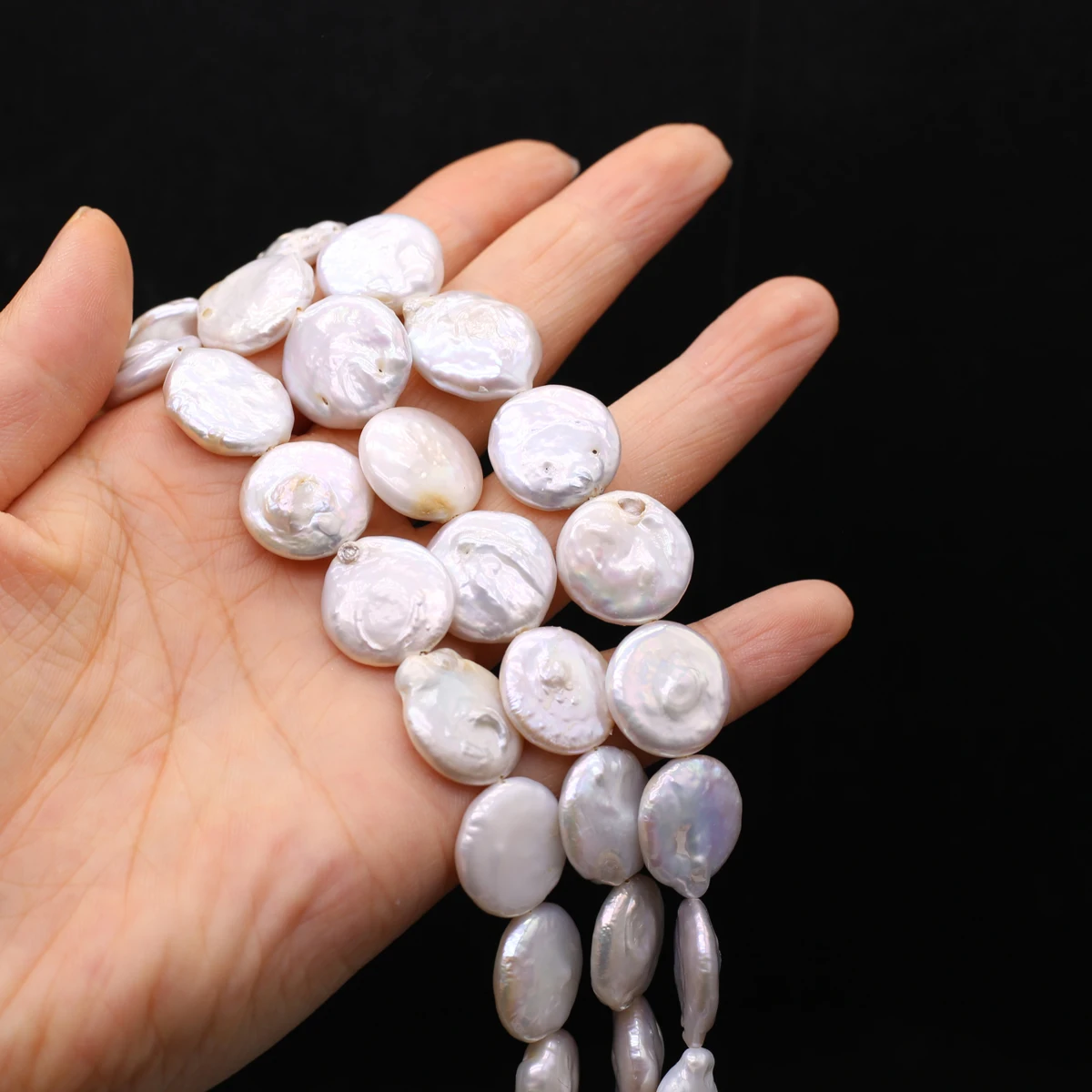 

Natural Baroque Freshwater Pearl Disc Shape 16-17mm Bead Jewelry Making DIY Pearl Necklace Bracelet 36cm