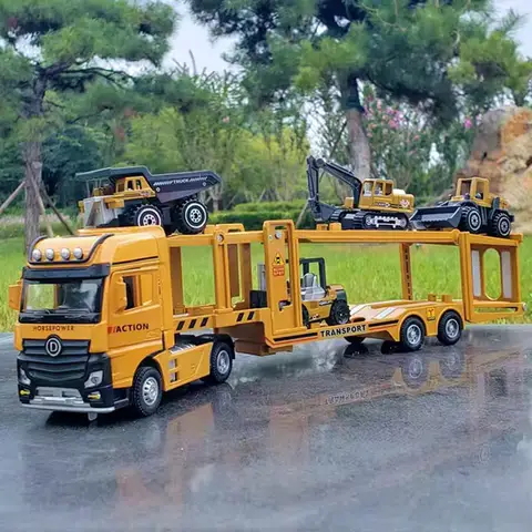 1:32 veículo de transporte de reboque carros modelos de brinquedo liga diecast dupla camada engenharia carro luz som modelo em miniatura crianças presentes