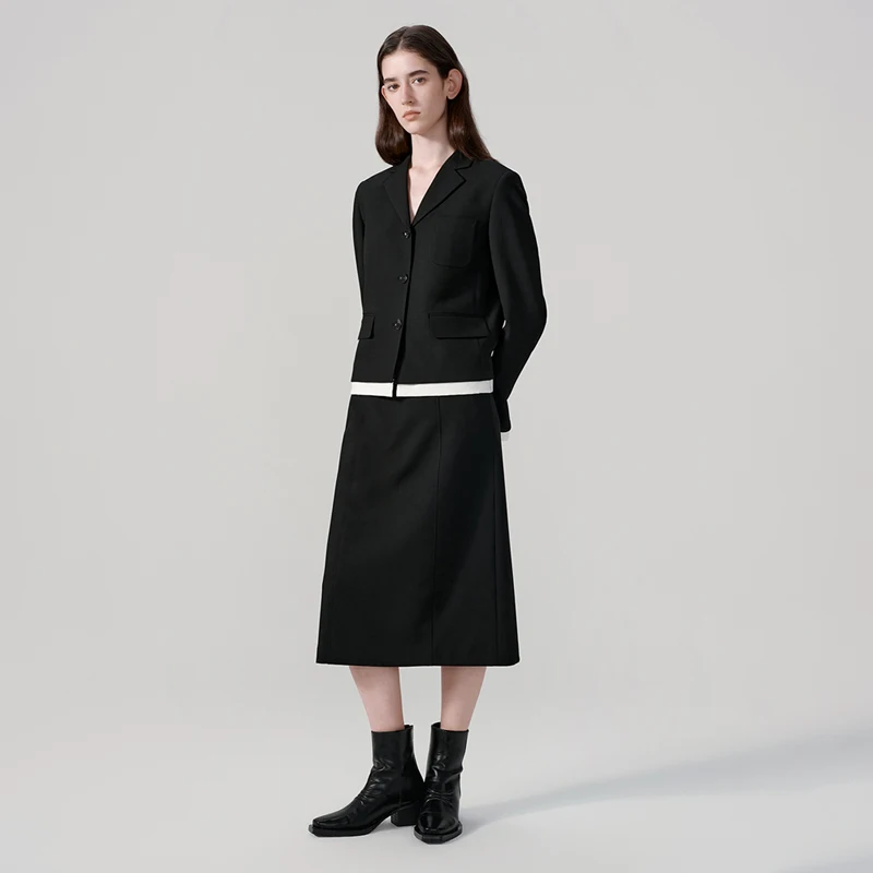Allingentle Grey Skirt Suit Women's 2 Piece Set Flat Collar Jacket Fashion Women Skirtsuit Set for Casual Outfits Customize