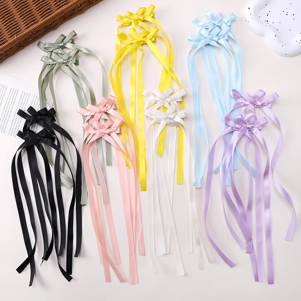 

2 Pcs Fabric Hair Bow Hairpin for Women Girls Ribbon Hair Clips Headwear Black White Bow Top Clip Female Hair Accessories