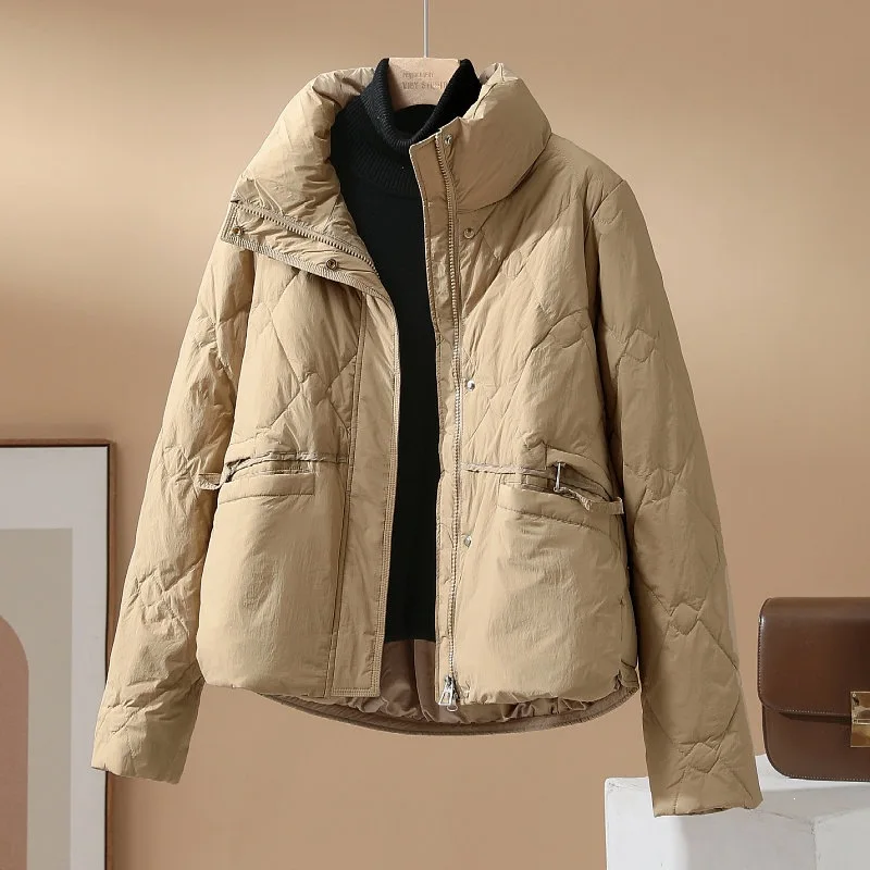 Women Short White Duck Down Jacket 2026 New Korean Style Winter Warm Coat for Petite Ladies Solid Color Streetwear Down Jacket