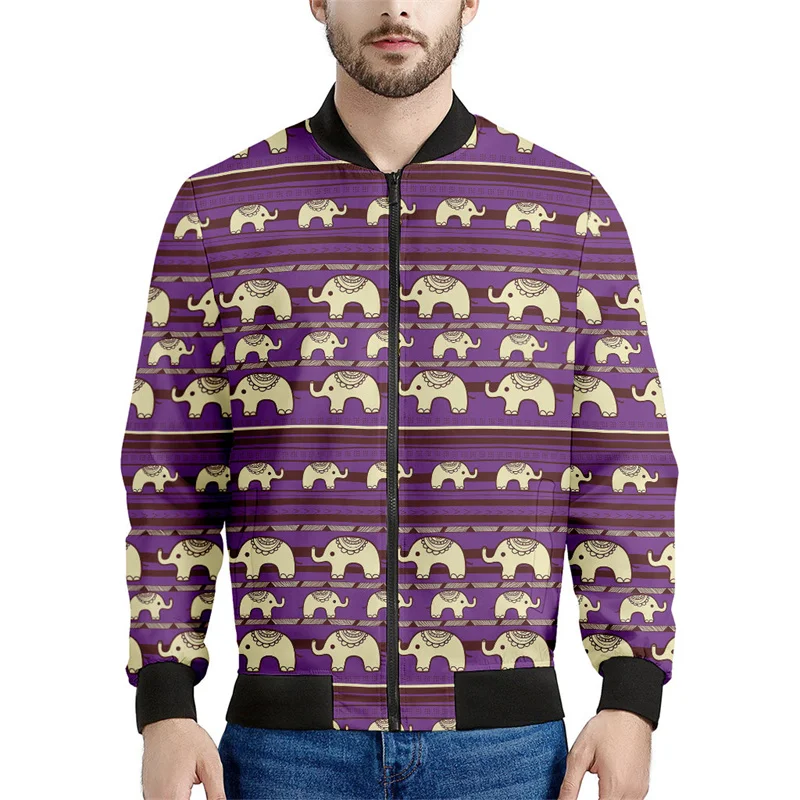 Cute Tribal Elephant 3d Printed Zipper Jacket Men Animal Pattern Sweatshirt Spring Autumn Street Loose Jackets Long Sleeve Coats