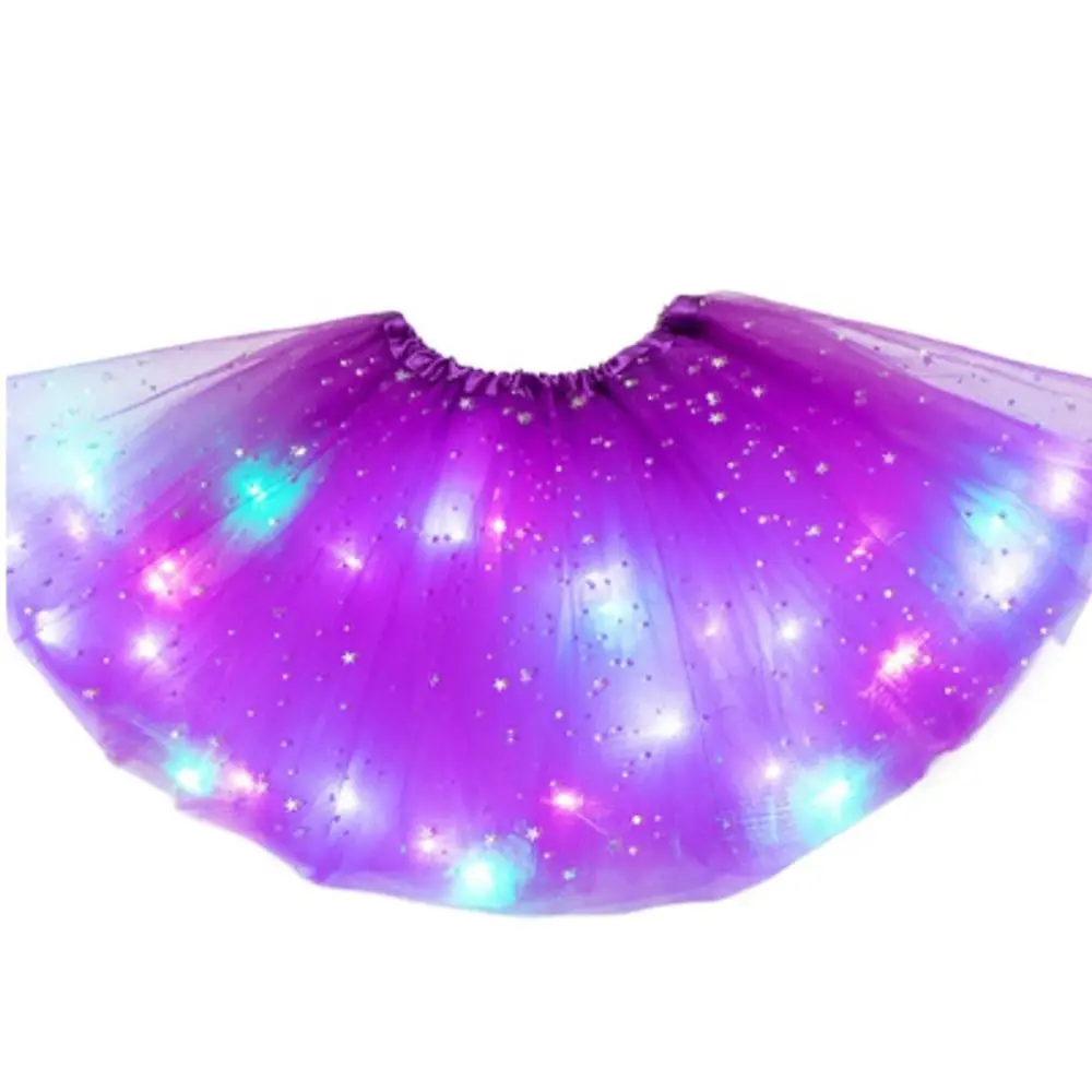 

Fashion LED Glowing Light Star Multi-color Sequins Mesh Girls Tutu Skirts Cute Skirts Children Short Dress Luminous Skirts