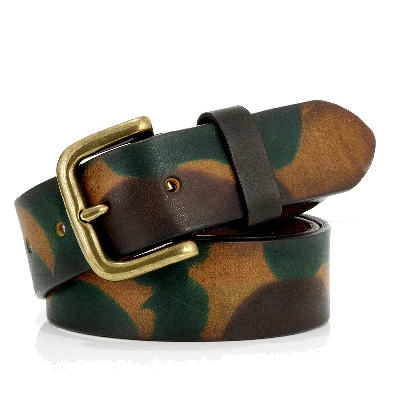 3.3CM and 3.8CM Genuine Leather Belt Damouflage Series Tactical Belt Solid Brass Buckle Sports Belt Real Military Nnisex Belts