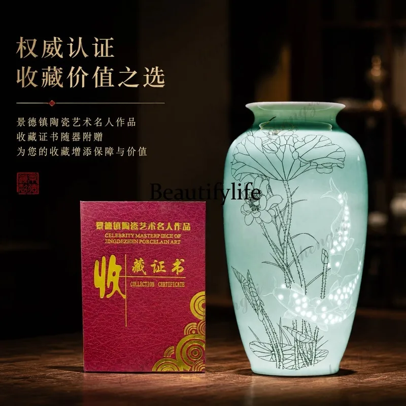 Jingdezhen ceramics hand-painted exquisite vase ornament living room flower arrangement entrance new Chinese style