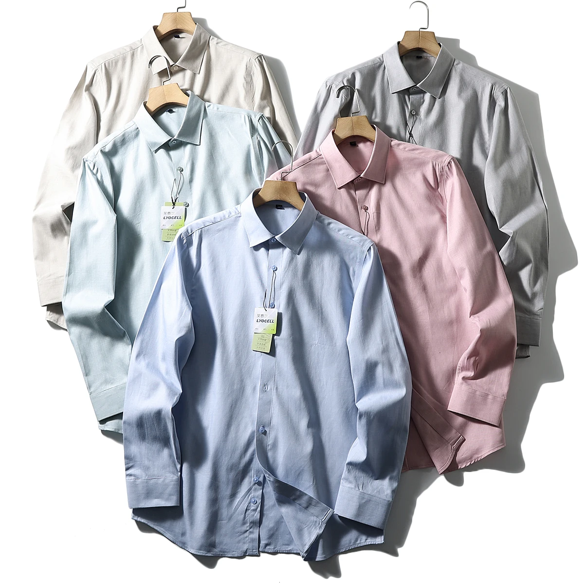 

High-End Men's Long Sleeve Linen Mix Casual Collar Business Shirt Spring New Style Breathable Pure Color Standard Fit Shirt