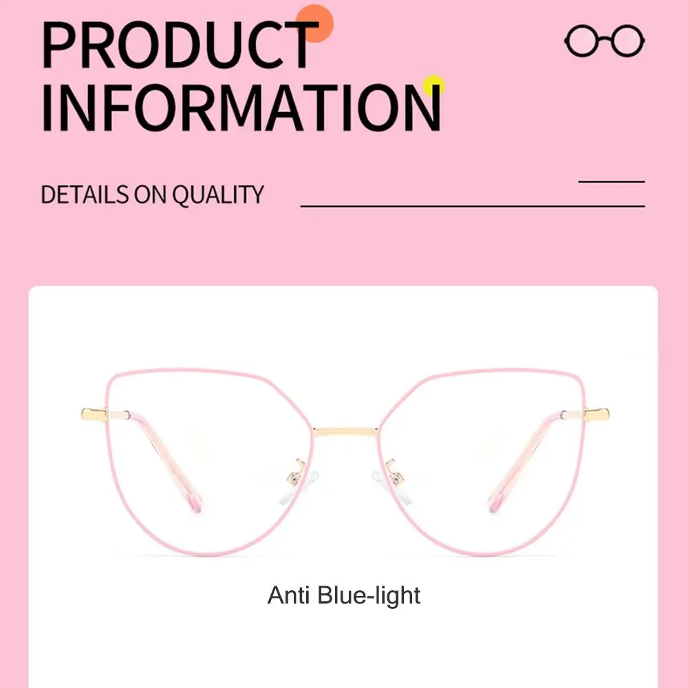 Metal Frame  Lens Magnet  Clip-On 3 In-1 Cat Eye Glasses Anti-Blue Light Glasses with 1Pc Sunglasses Lenses