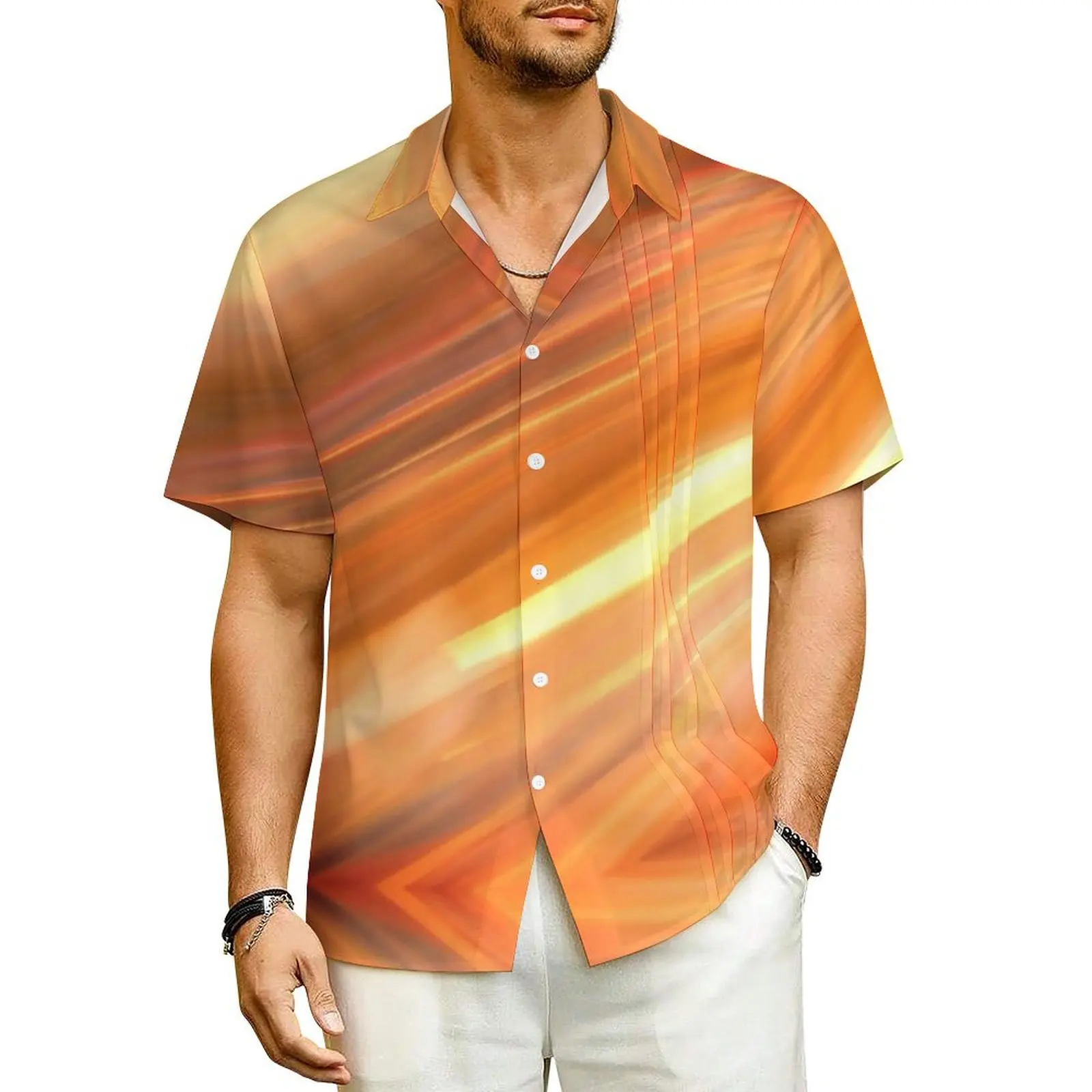 

Hawaiian Shirt Vacation Sunset Light Blouses Abstract Art Trendy Casual Shirts Mens Short Sleeve Streetwear Plus Size Clothes