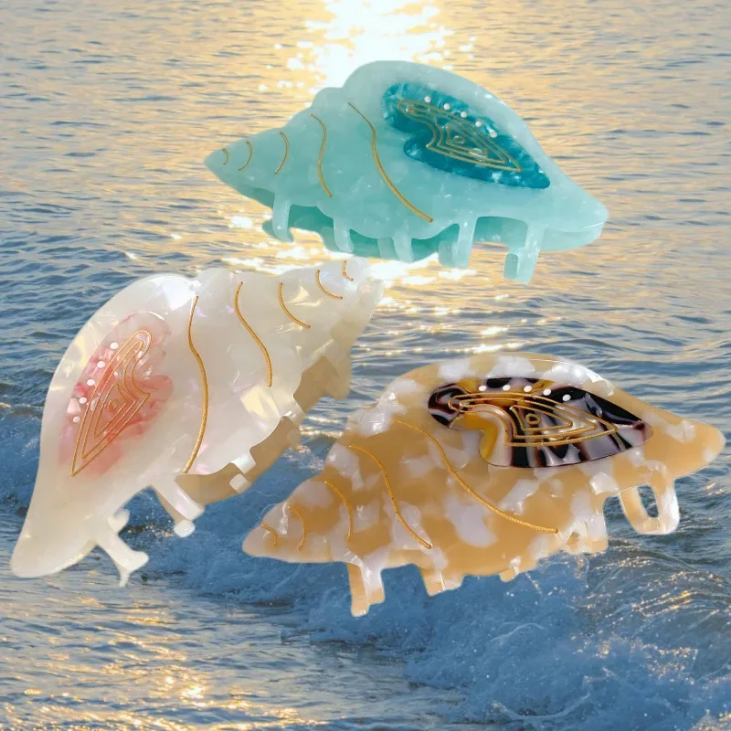 

Charming Marine Conch Hair Claw Acetate Plate Splicing Grabber Oversized Hair Shark Clip Hairpin for Woman Hair Accessories