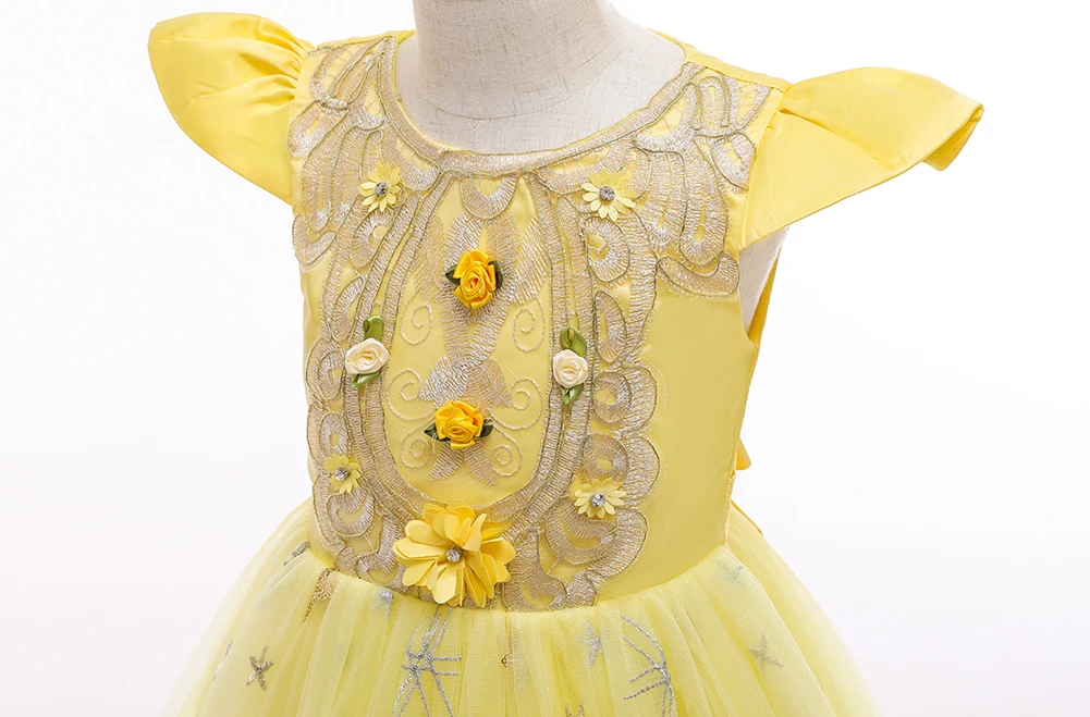 YEllow girl elegant flower ball dress suitable for children\'s evening party sequin long dress