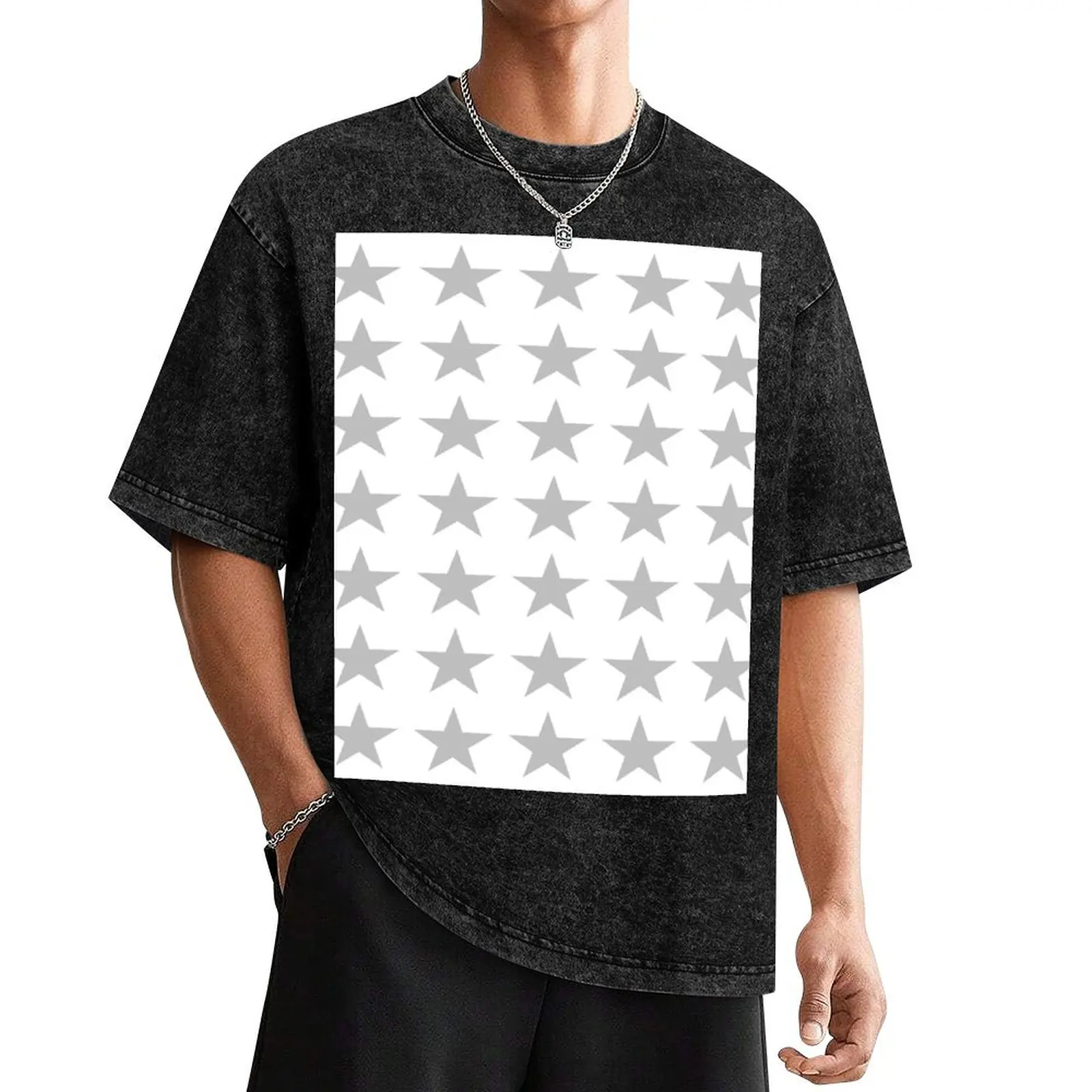 Medium SILVER GREY and WHITE STARS T-Shirt summer tops korean fashion Blouse customs design your own men clothes