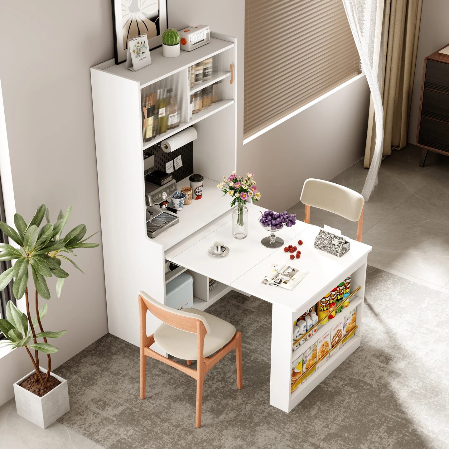 

Medieval island dining table integrated retractable household small apartment folding small guide table plus Chinese dining tabl