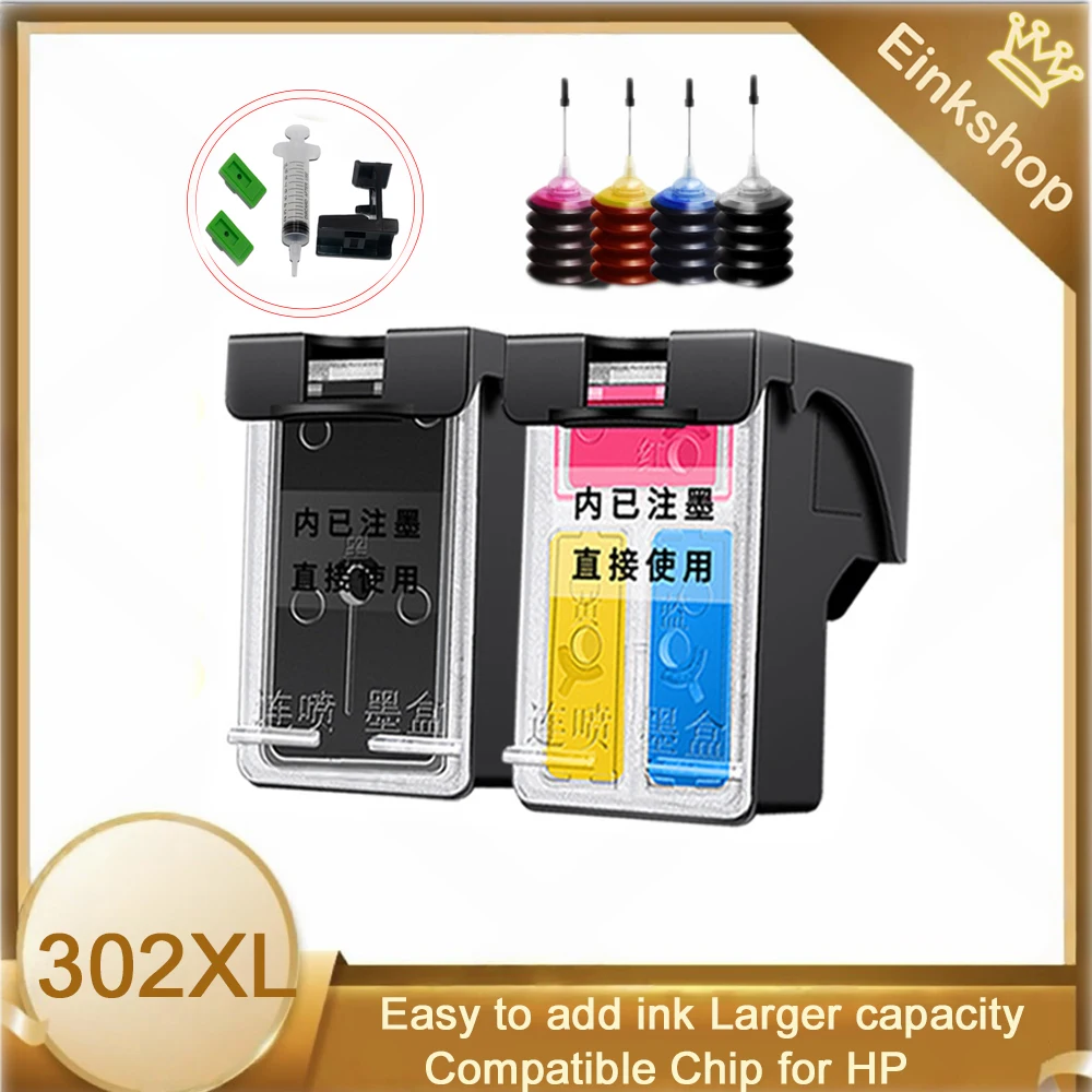 Einkshop 302XL 302 XL Refillable Transparent Ink Cartridge for HP302 DeskJet 1110 2130 for HP302XL Nvy 4520 NS45 Officejet 3630