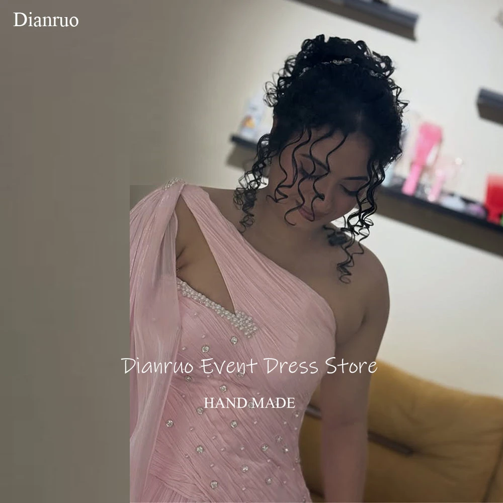 Dianruo Graziosi abiti da sera monospalla Chiffon di cristallo Robes De Soirée A Line Abiti da festa Elegantes personalizzati