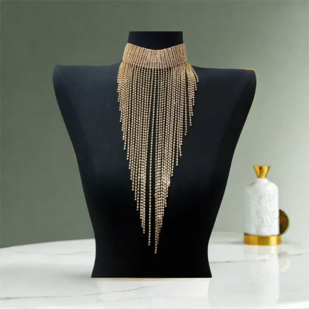 الأزياء الفاخرة حجر الراين شرابة قلادة مجوهرات بسيطة هدايا النساء قلادة تنوعا المختنق قلادة مثير بار وملهى ليلي #1