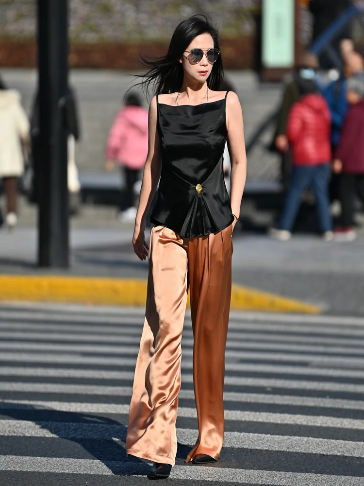 

Шелковистый женский укороченный топ-майка оригинального дизайна из ацетатного волокна, приталенный, весна-лето, модный цветной жилет для женщин