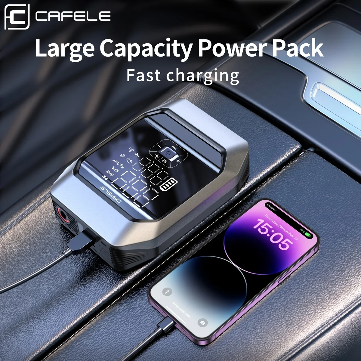12V Air Compressor Portable Car Tyre Inflator Jump Starter Flashlight Power Bank 4 IN 1 Wireless Digital Air Pump For Auto Home