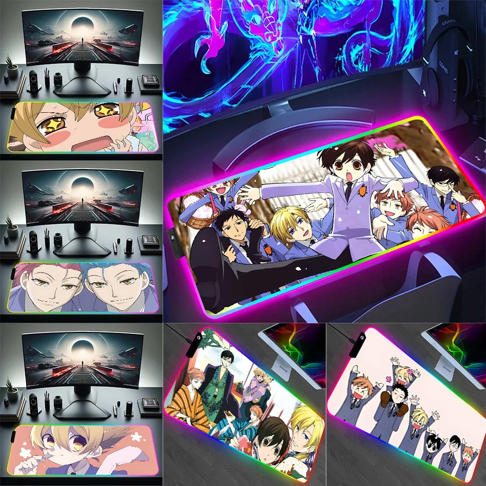 For Ouran High School Host Clubs RGB Pc Gamer Keyboard Mouse Pad Mousepad LED Glowing Mouse Mats Rubber Gaming Computer Mausepad