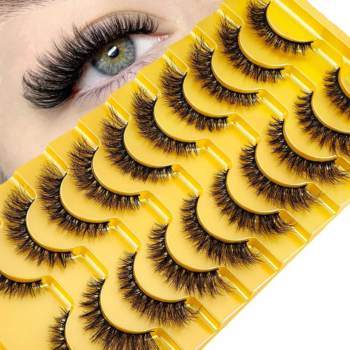 HBZGTLAD 10 Pairs False Eyelashes Cat Eye Fluffy Faux Mink Lashes Wispy Lashes Dramatic Long Thick Volume Mink False Eyelashes