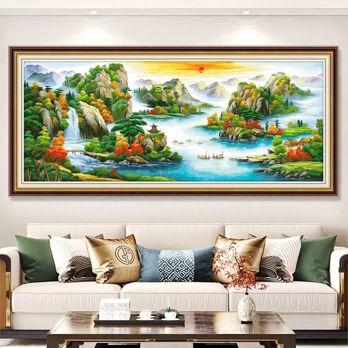 A Thousand Li of Rivers and Mountain 11CT DIY Chinese Kit Embroidery Pattern Printed Stampe Cross Stitch Cotton-thread Landscape