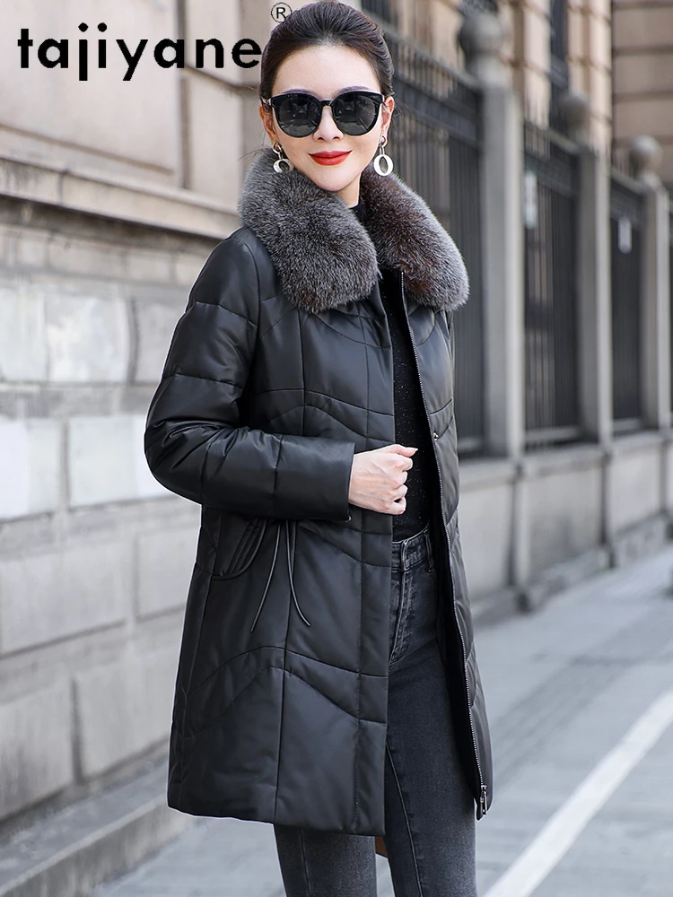 TAJIYANE 100 % Schaffell-Entendaunenmantel für Damen, Nerzpelzkragen, echte Lederjacken, schmale Pufferjacke, Damenkleidung, 2025 Pinter
