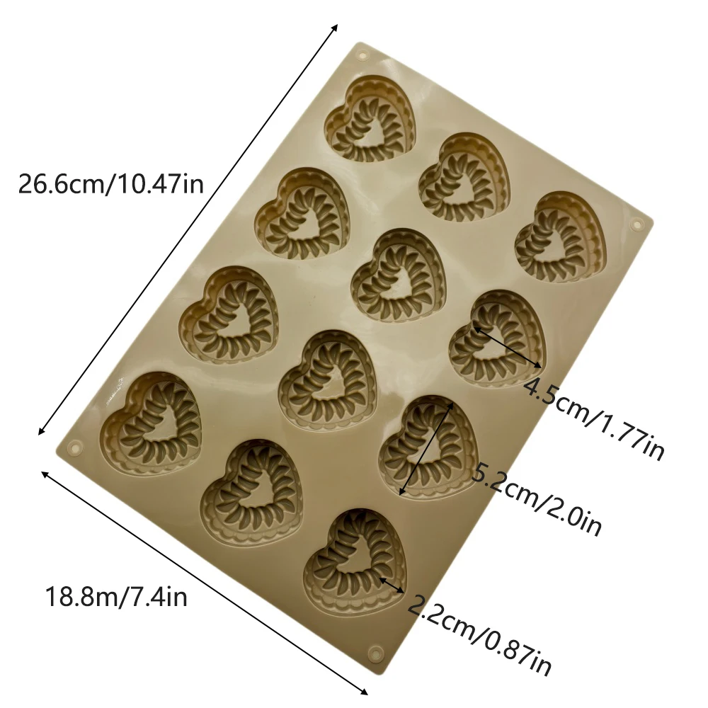 12 Hole Twisted Heart Silicone Mold Nonstick Mousse Chocolate Jelly Soap Candle Baking Tray Valentine's Day Dessert Baking Tools