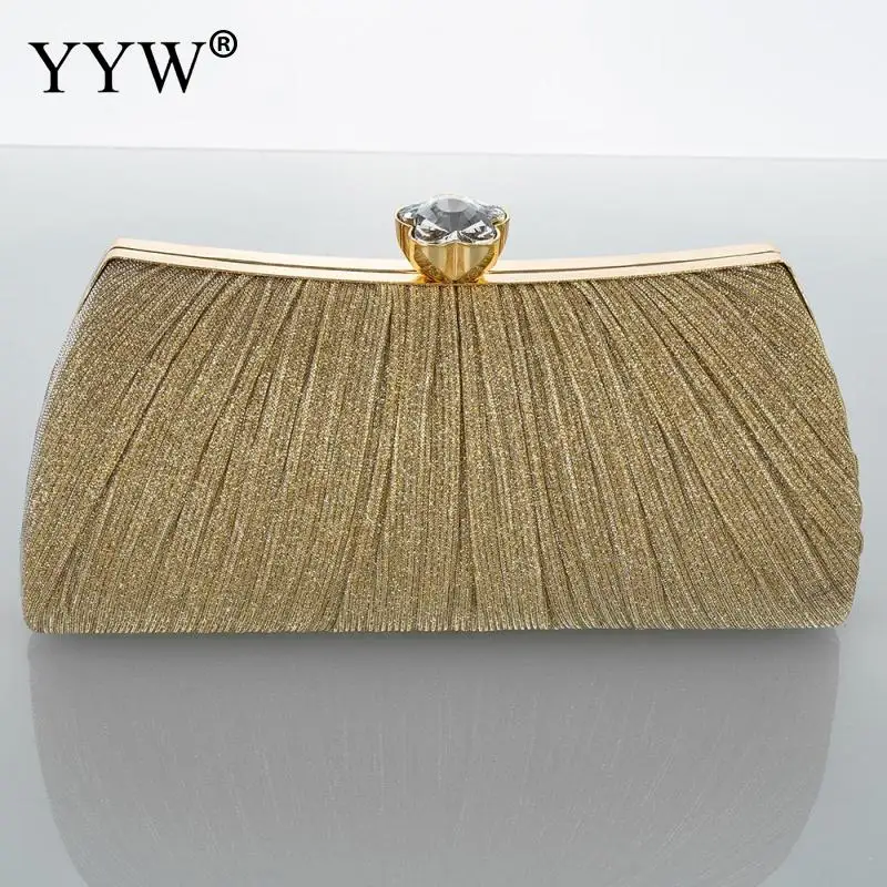 Luxury Designer Shiny Gold Evening Bag 2023 Fashion Chain Pleated Women Handbags Bridal Wedding Gorgeous Elegant Crossbody Purse