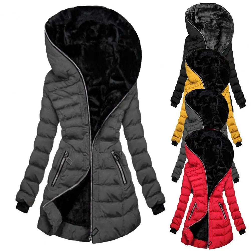 Stylish  Winter Overcoat Slim Waist Leisure Hooded Winter Coat Long Sleeve Long Winter Coat for Outdoor