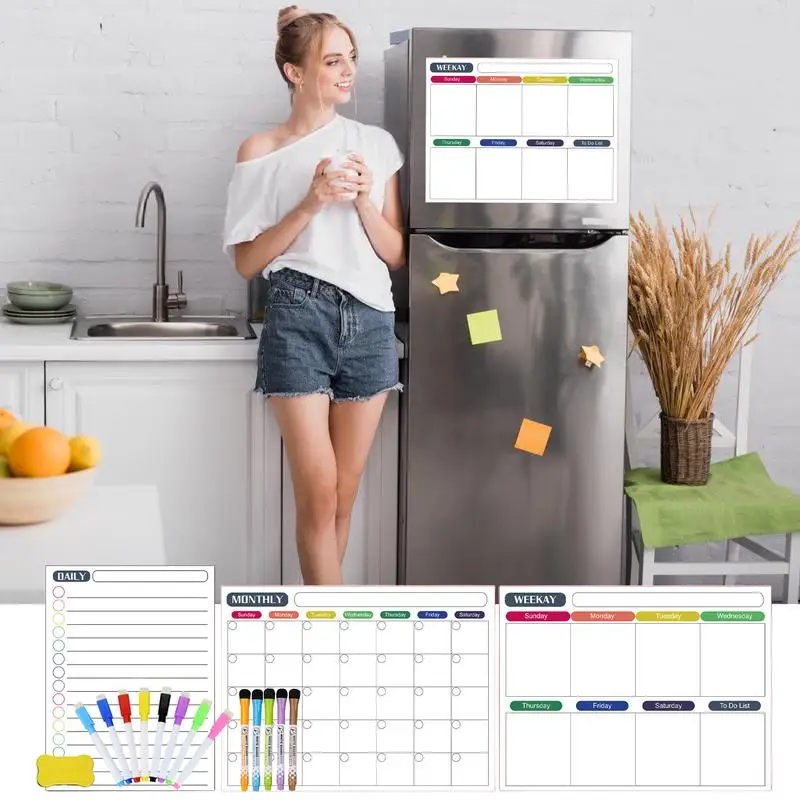 

Weekly Magnetic Calendar For Fridge Weekly Planner Dry Erase Board Noteboard Set With Markers Magnetic Calendar Board Weekly &