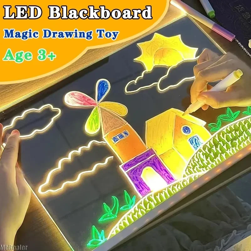 Magic LED Glow Drawing Board Acrylic Message Writing Panel Doodle Coloring Art Light Montessori Toy for Children