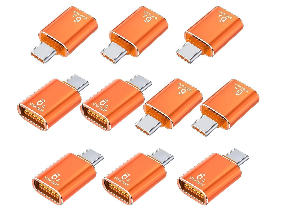 

10 Pack 10Gbps/120W USB C to USB3.1 Adapter, Orange Type C Male to USB Female Adapter for Smartphone, PC, Laptop, Tablet, Keyboa
