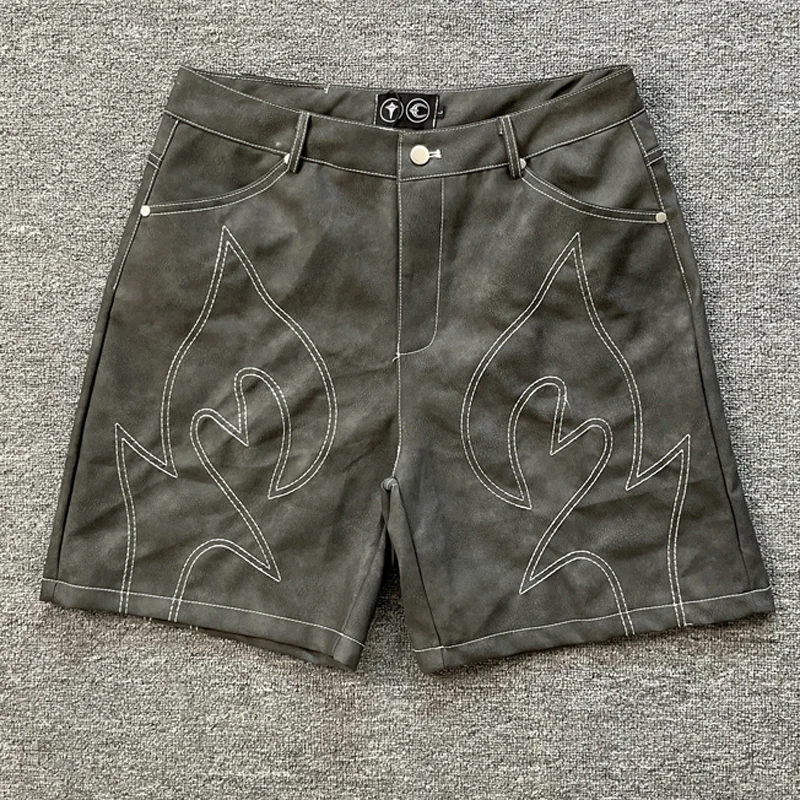 

Летние трендовые кожаные шорты THUG CLUB, уличные модные повседневные шорты в стиле хип-хоп с вышивкой логотипа Thug Club, стиль унисекс