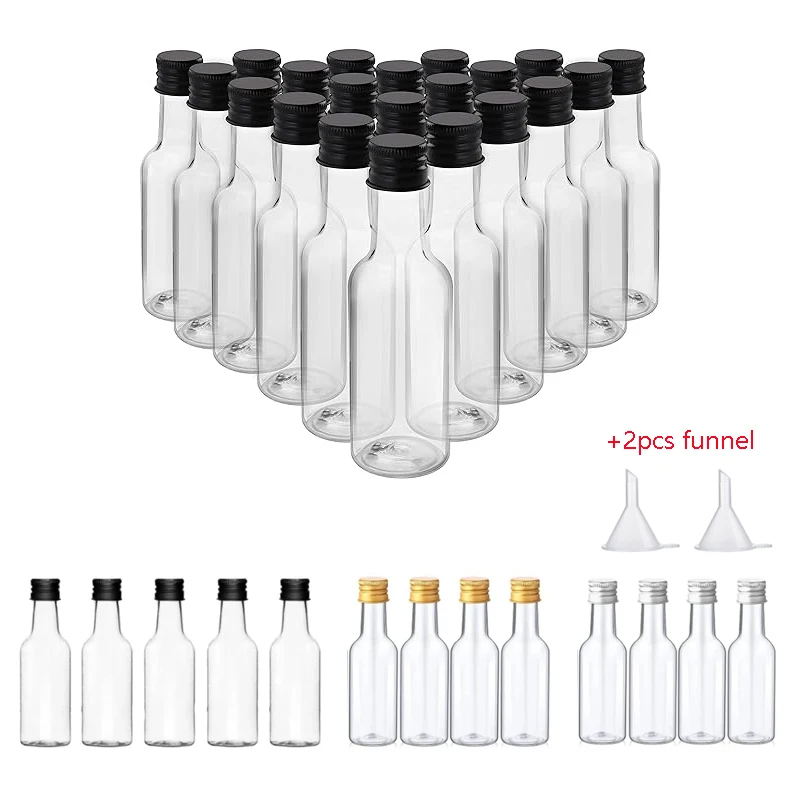 

20/30/50PCS Mini Liquor Bottles 50ml Empty Reusable Plastic 1.7oz Spirit Bottles for Weddings Parties