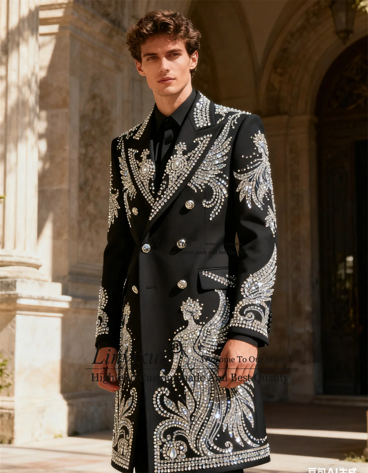 

Autum Winter Men Party Suits Customized ong Coat Pants Groom Blazers Jewelry Ornament 2 Pieces Sets Wedding Tuxedo Ropa Hombre