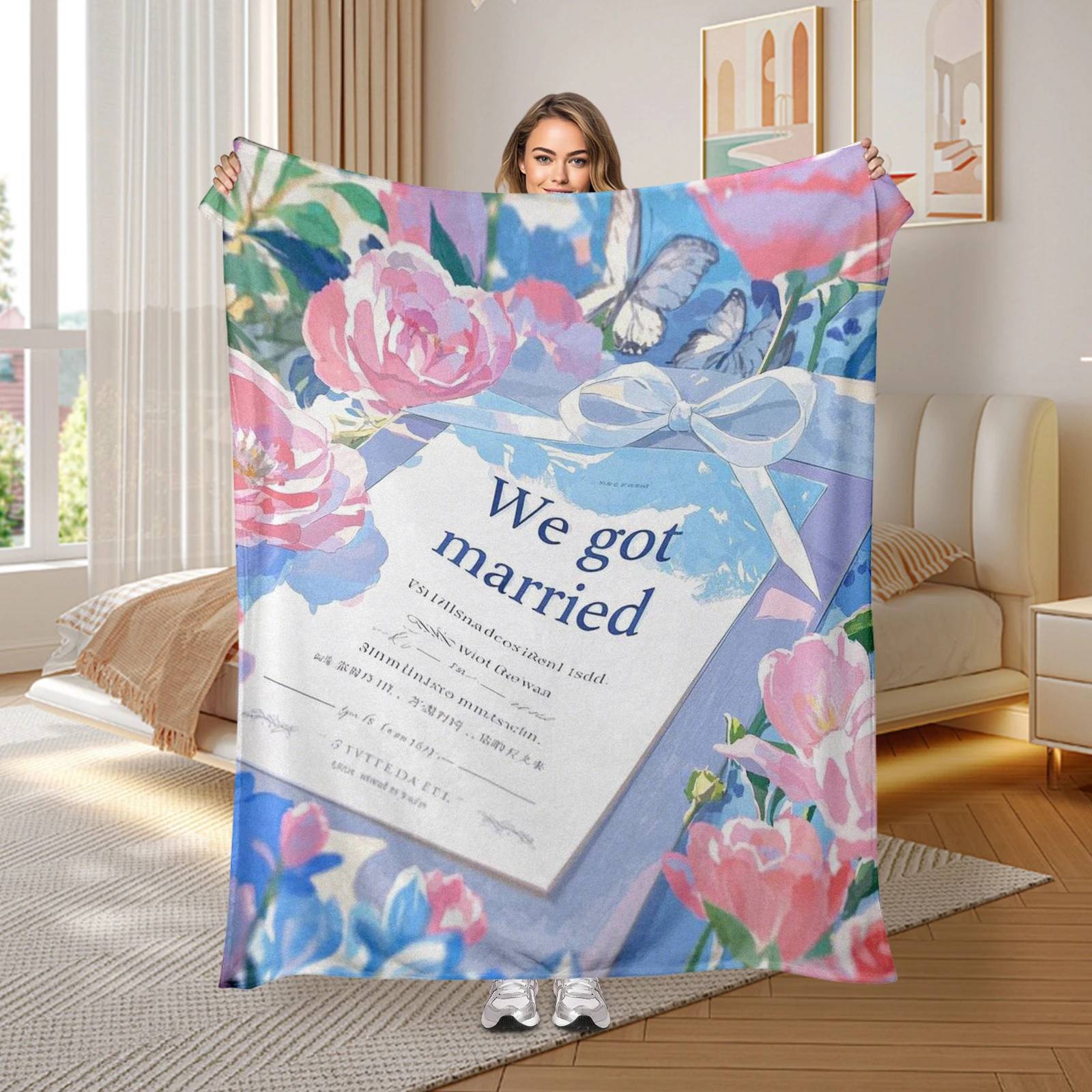 Charming Cartoon Pink Rose Blanket A Popular Gift In Wedding Season That Embodies Love With Its Romantic Phrases