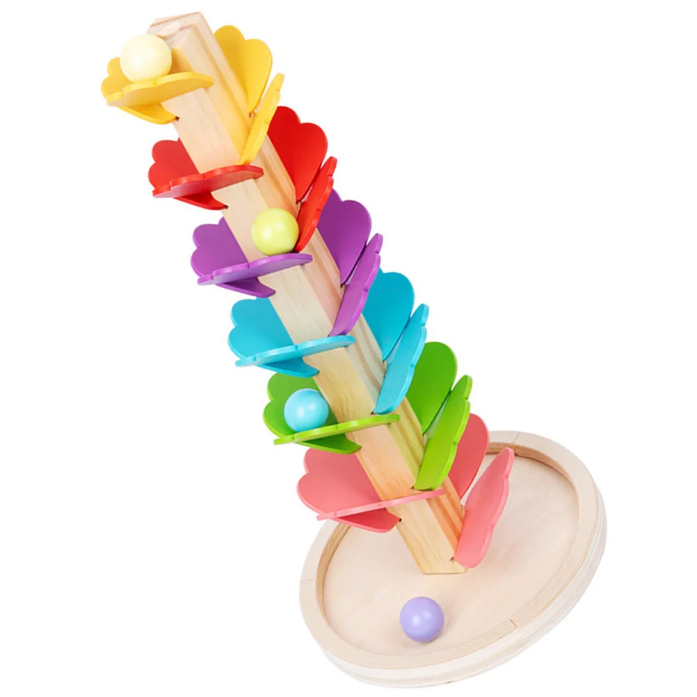 Wooden Toy Rainbow Musical Tree for Kids Building Blocks Ball Run Track Game Marble