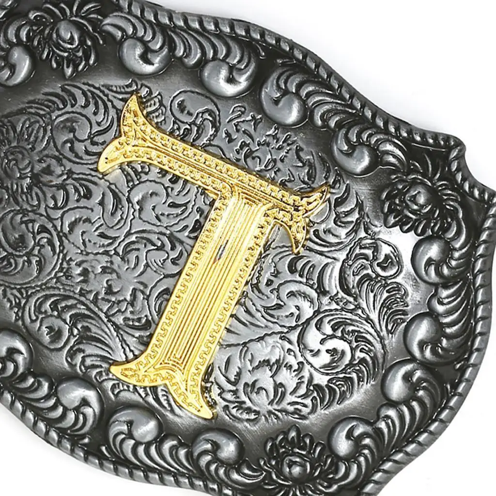 Western Cowboy Metal Belt Buckle, letra inicial A-Z, acessório masculino, dourado