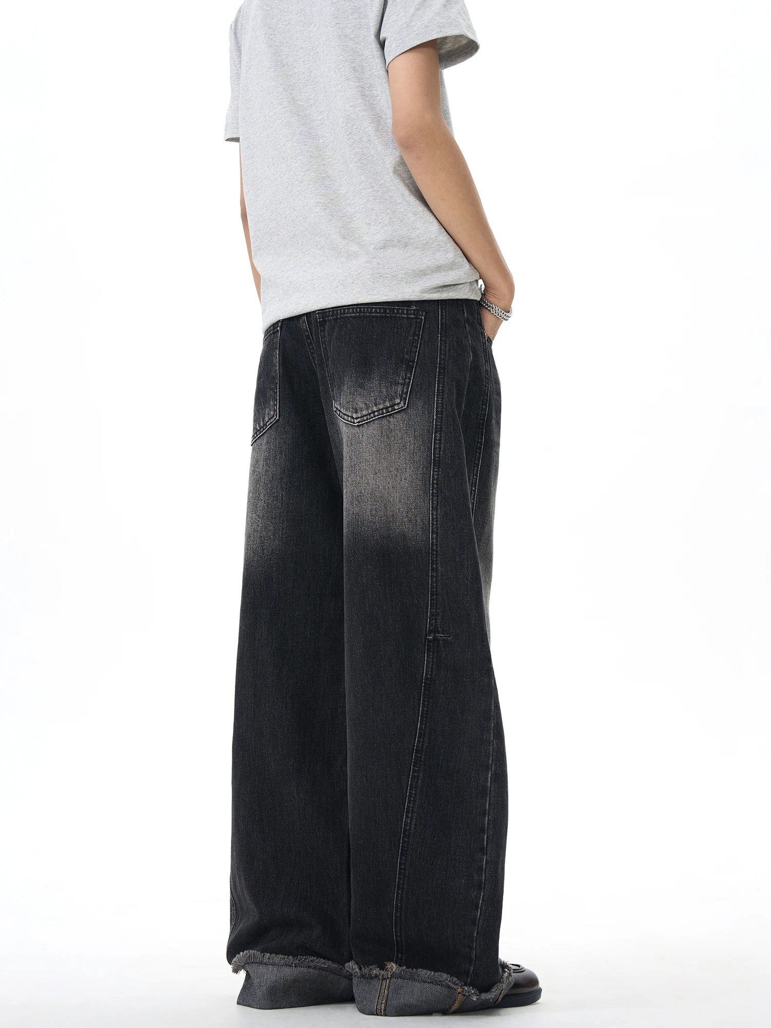 Thumpup الأمريكية الرجعية Decosition مكبل سكين الجينز فضفاض واسعة الساق الجينز عادية القطن الدنيم الرجال النساء الجينز #5